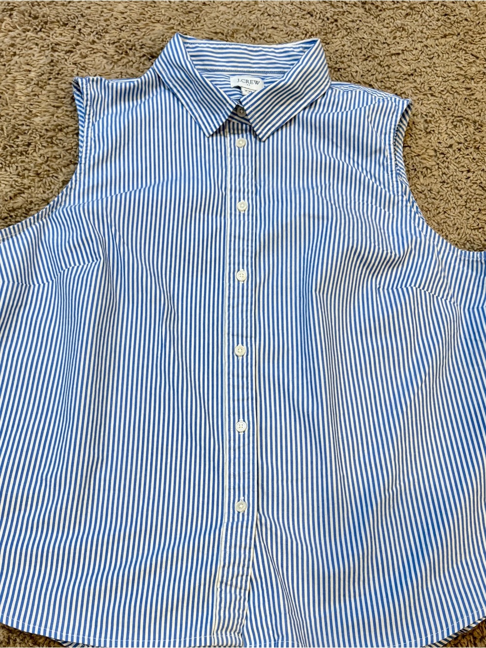 J.Crew Sleeveless Button Down Shirt 2XL White Stripe Cotton Oxford Preppy